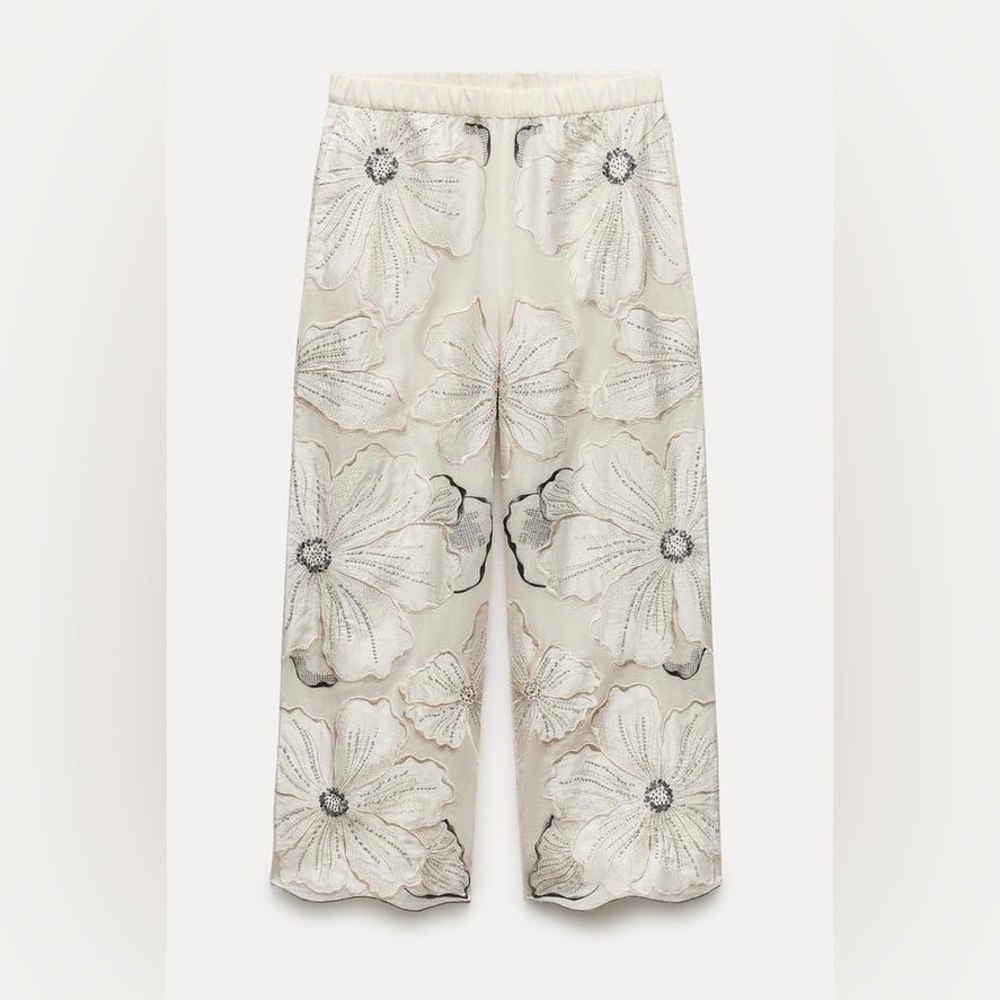 Zara Embroidered Straight Leg Pants, ZW Collection | Small